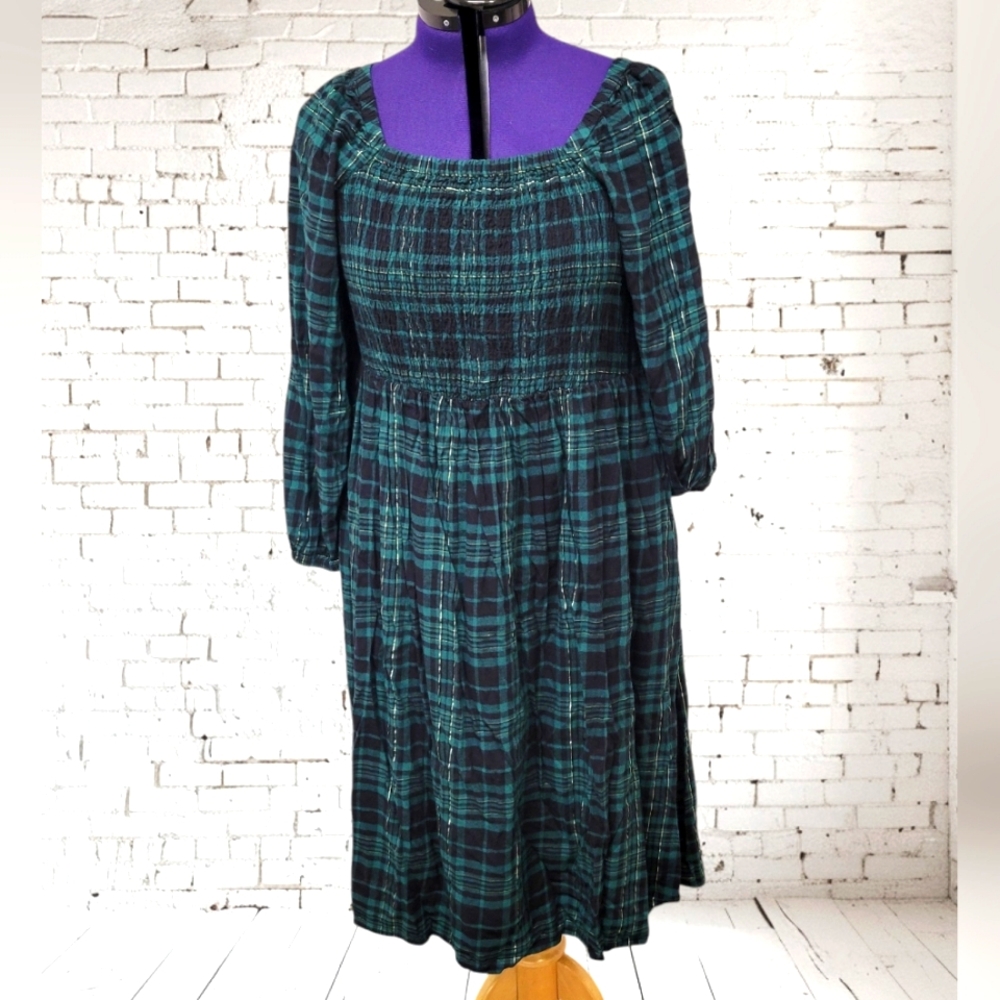 Lane Bryant Lurex Square-Neck Smocked Midi Dress